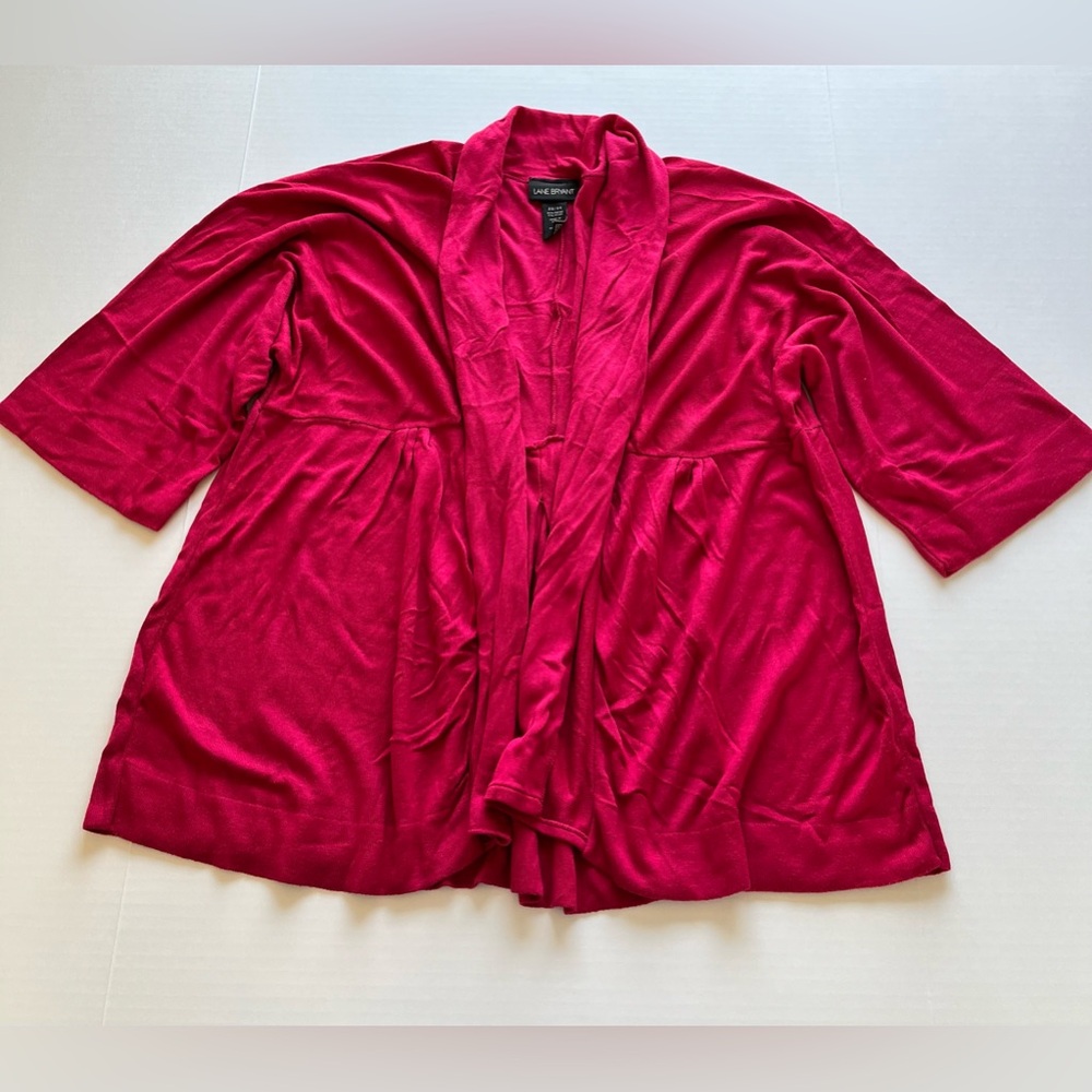 Lane Bryant Women’s Pink Open Front Drape  3/4 Sleeves Knit Cardigan Sweater